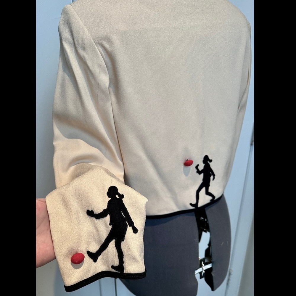 VINTAGE 1990s MOSCHINO CHEAP & CHIC CREAM OLIVE OYL CROPPED JACKET RED BALLS 8 - Picture 6 of 8